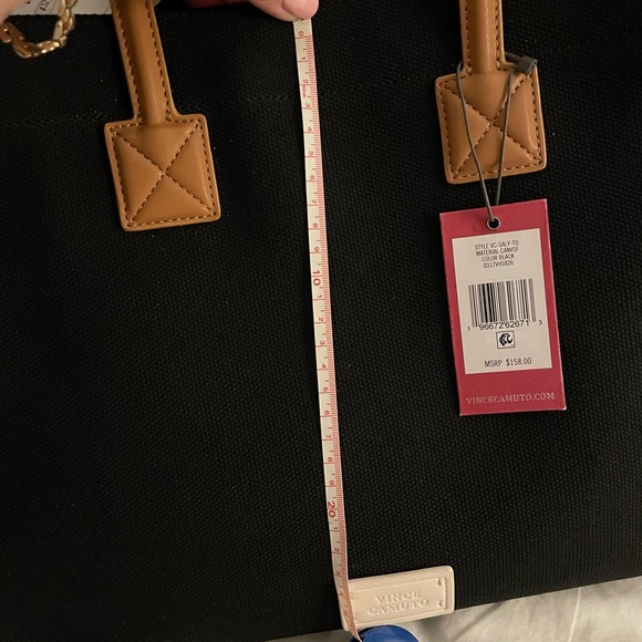 NWT Vince Camuto  Saly Blk Canvas, cream leather trim sides/bottom & ID beauty. - Picture 9 of 15